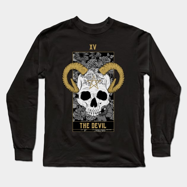 The Devil Tarot Card Skull Long Sleeve T-Shirt by Jess Adams